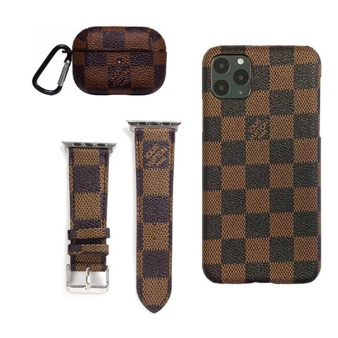 BROWN LV DAMIER EBENE INSPIRED IPHONE, AIRPOD PRO & WATCH BAND