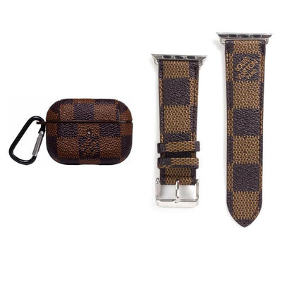 BROWN LV CLASSIC DAMIER EBENE INSPIRED AIRPODS PRO CASE & WATCH BAND