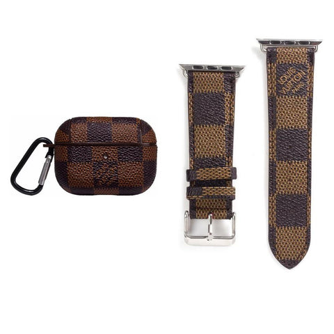 BROWN LV CLASSIC DAMIER EBENE INSPIRED AIRPODS PRO CASE & WATCH BAND