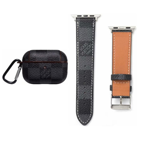 BLACK LV CLASSIC DAMIER EBENE INSPIRED AIRPODS PRO CASE & WATCH BAND