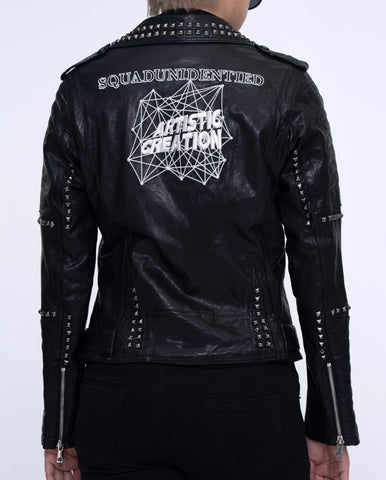 Woman's Studded Rivet Motorcycle Punk Leather Jacket