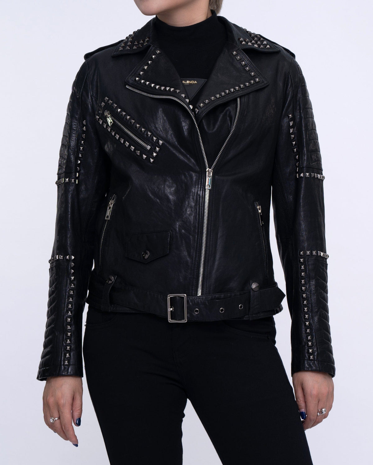 Woman's Studded Rivet Motorcycle Punk Leather Jacket