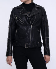 Woman's Studded Rivet Motorcycle Punk Leather Jacket