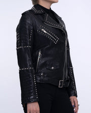 Woman's Studded Rivet Motorcycle Punk Leather Jacket