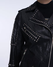 Woman's Studded Rivet Motorcycle Punk Leather Jacket