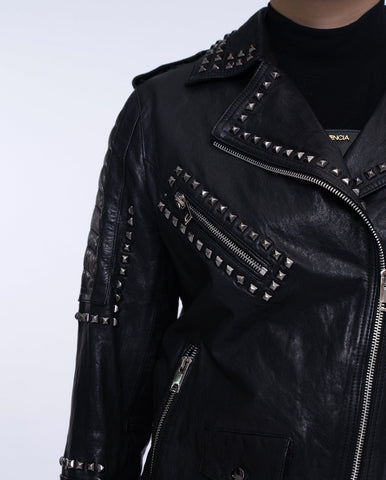 Woman's Studded Rivet Motorcycle Punk Leather Jacket