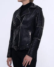 Woman's Studded Rivet Motorcycle Punk Leather Jacket