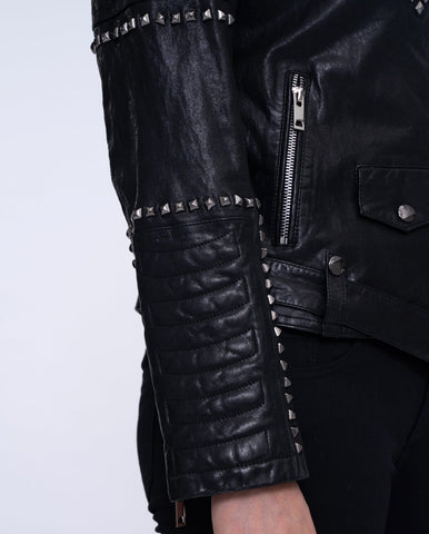 Woman's Studded Rivet Motorcycle Punk Leather Jacket