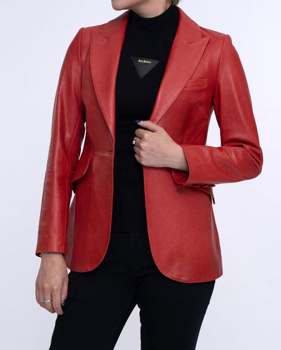 Vintage Designed Leather Blazer Red