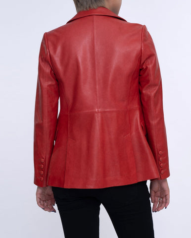 Vintage Designed Leather Blazer Red