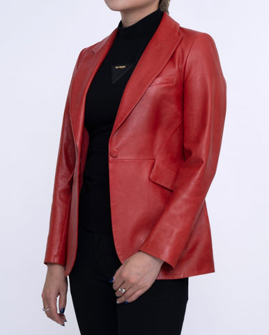 Vintage Designed Leather Blazer Red