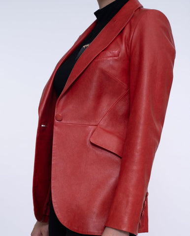 Vintage Designed Leather Blazer Red