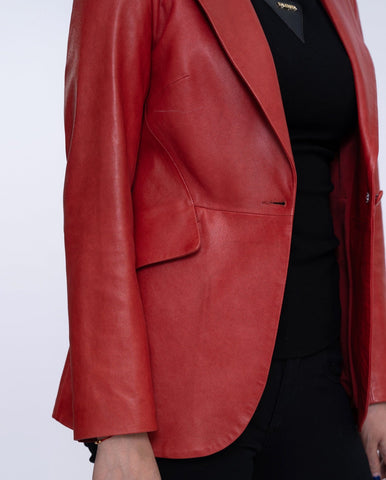 Vintage Designed Leather Blazer Red