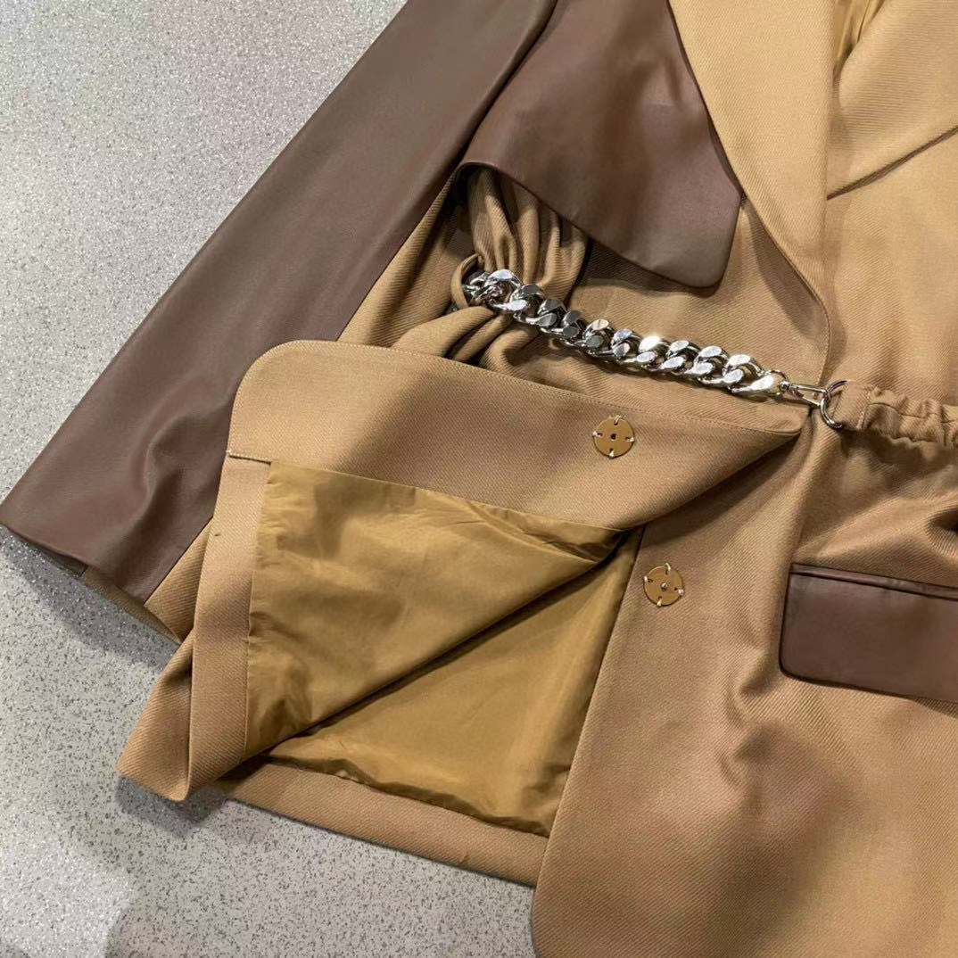 Vintage Leather Jacket Autumn Winter Women Patchwork Outwear