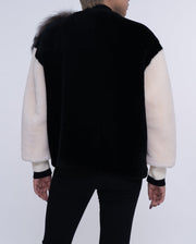 Womens White Lambwool Leather Shearling Coat with Fox Fur