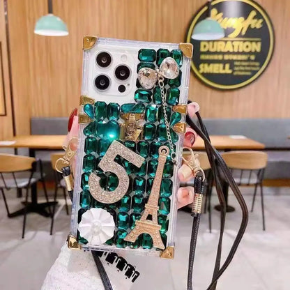 Diamond-studded square phone case lbcase
