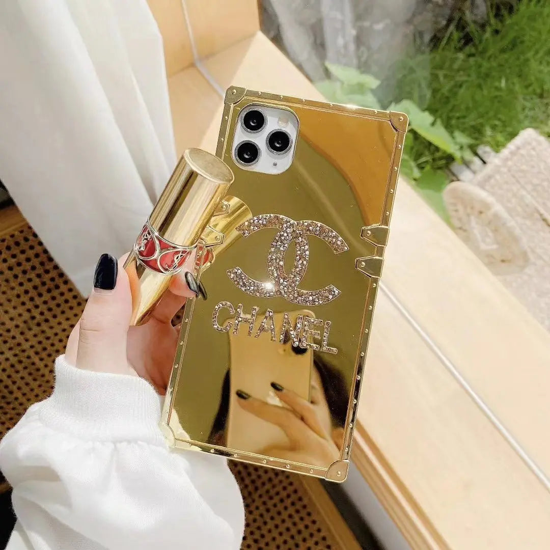 Rhinestone square mirror phone case lbcase