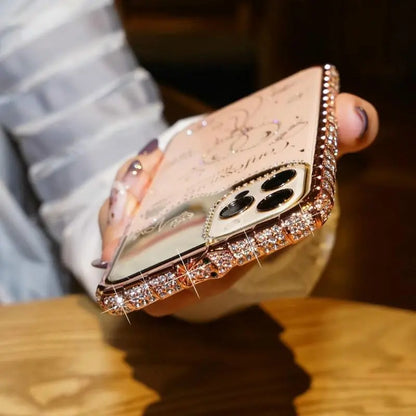 Two-in-one phone case with rhinestone frame and mirror lbcase