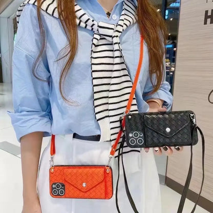 Braided leather fold Coin purse crossbody phone case for Samsung lbcase