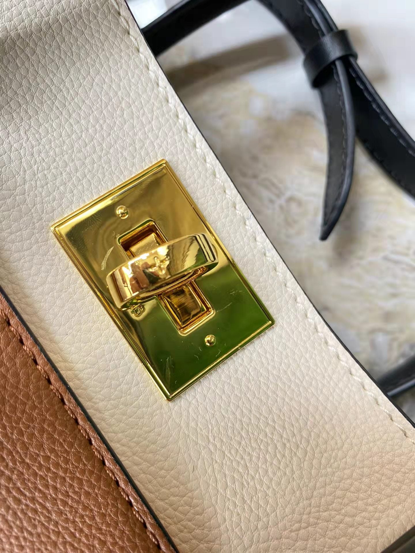 Leather and canvas combined handbag lbcase