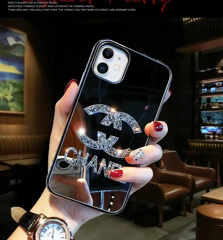 Sparkling side Diamond makeup mirror phone case lbcase
