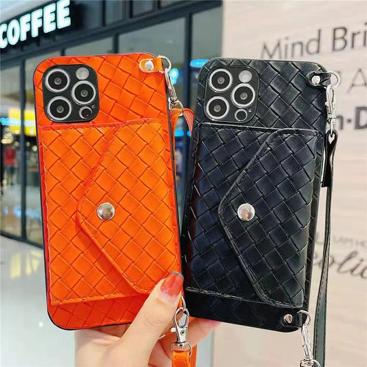 Braided leather fold Coin purse crossbody phone case for Samsung lbcase