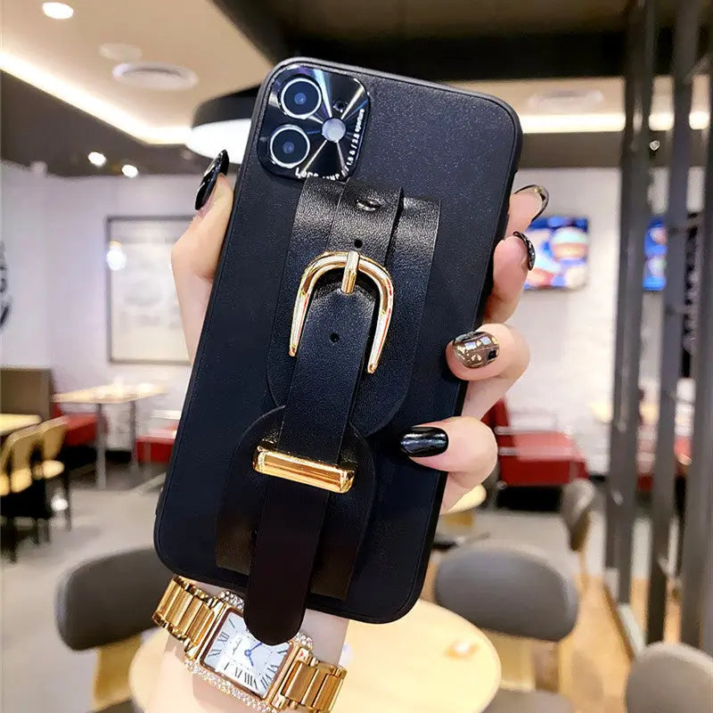 Button Leather Wristband Phone Case lbcase