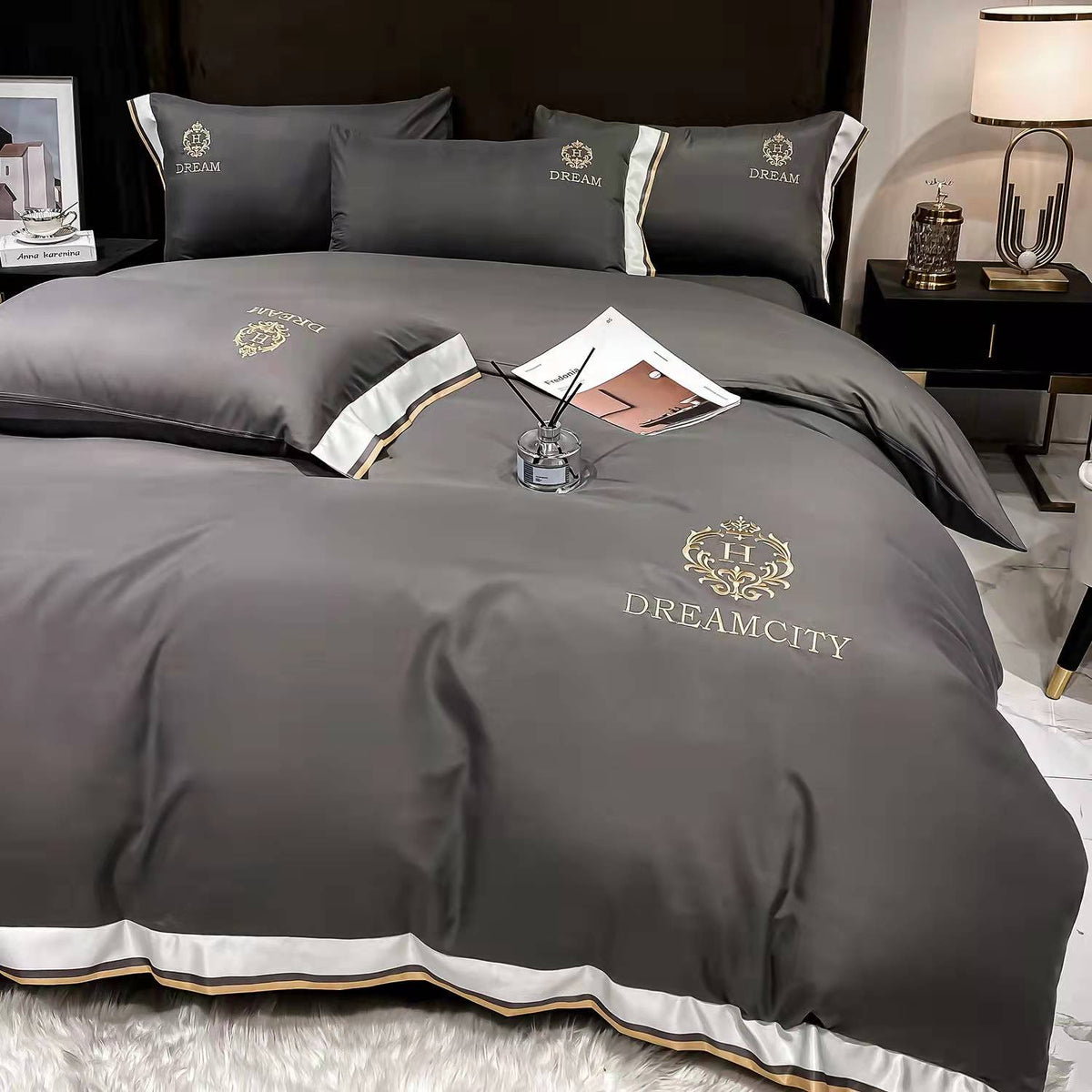 High-end Embroidered skin-friendly brushed cotton Four-Piece Suit  Bed Supplies lbcase