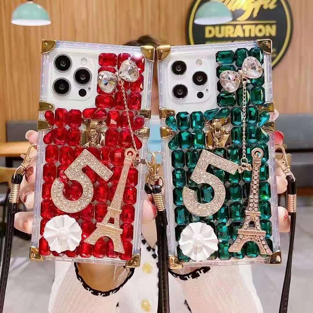 Diamond-studded square phone case lbcase