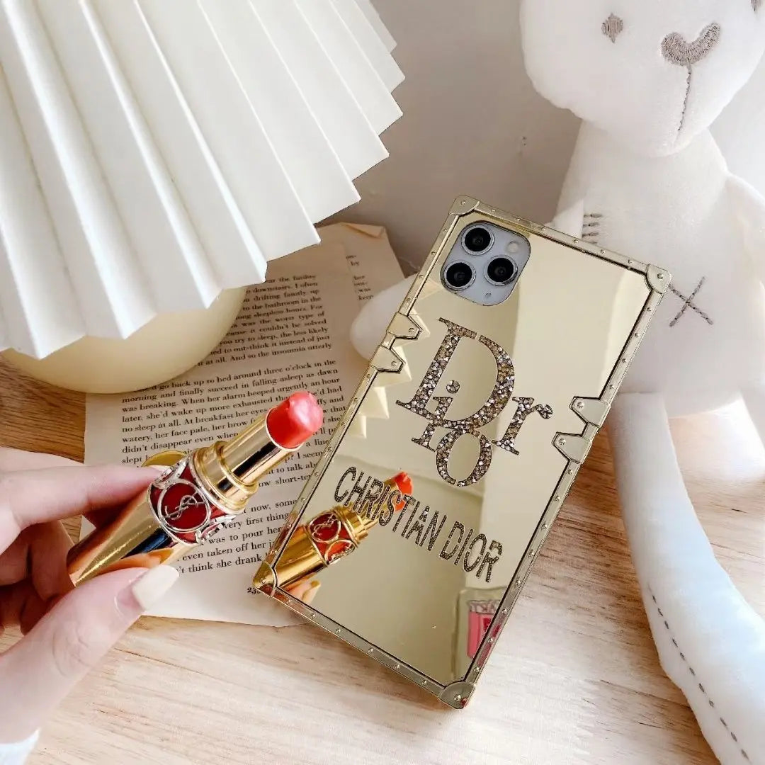 Rhinestone square mirror phone case lbcase