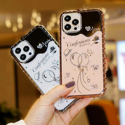 Two-in-one phone case with rhinestone frame and mirror lbcase