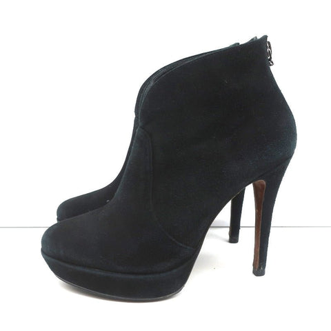 Alexandre Birman Platform Ankle Boots Black Suede Size 7 High Heel Booties