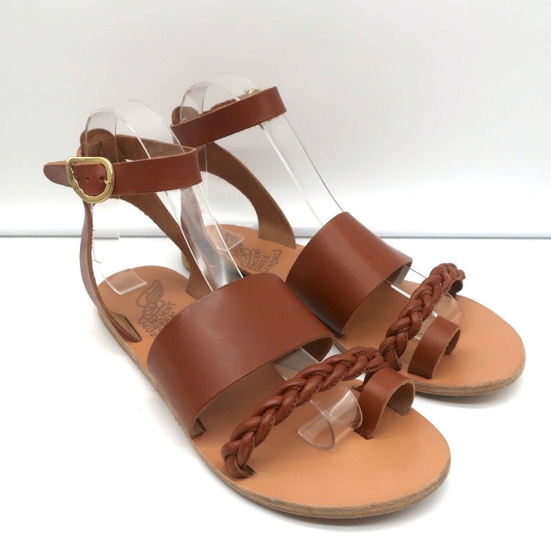 Ancient Greek Sandals Agni Ankle Strap Sandals Brown Braided Leather Size 38