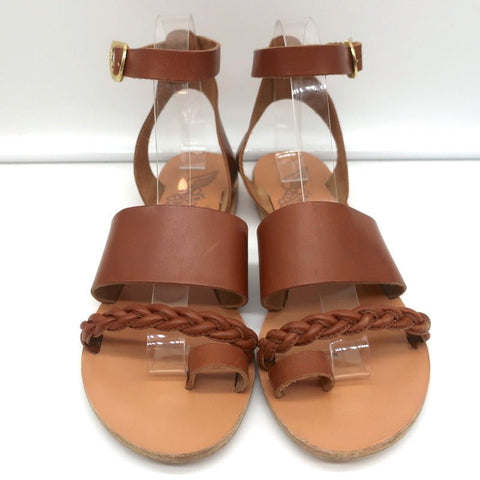 Ancient Greek Sandals Agni Ankle Strap Sandals Brown Braided Leather Size 38