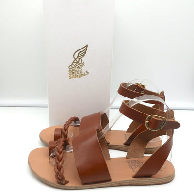 Ancient Greek Sandals Agni Ankle Strap Sandals Brown Braided Leather Size 38