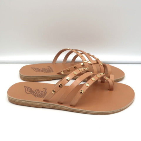 Ancient Greek Sandals Apli Amalia Nails Slide Sandals Beige Leather Size 38 NEW
