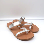 Ancient Greek Sandals Daphnae Slide Sandals Silver Metallic Leather Size 38