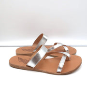 Ancient Greek Sandals Daphnae Slide Sandals Silver Metallic Leather Size 38