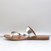 Ancient Greek Sandals Daphnae Slide Sandals Silver Metallic Leather Size 38