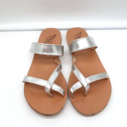 Ancient Greek Sandals Daphnae Slide Sandals Silver Metallic Leather Size 38