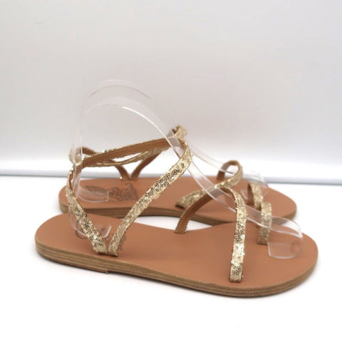 Ancient Greek Sandals Eleftheria Ankle Strap Sandals Gold Sequin Size 38 NEW