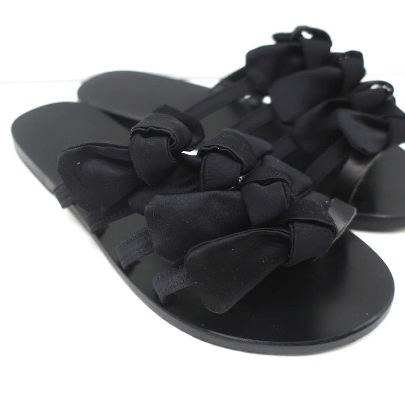 Ancient Greek Sandals Hara Bow Slide Sandals Black Satin Size 38