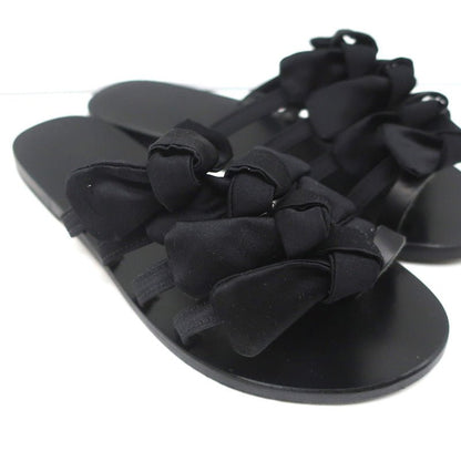 Ancient Greek Sandals Hara Bow Slide Sandals Black Satin Size 38
