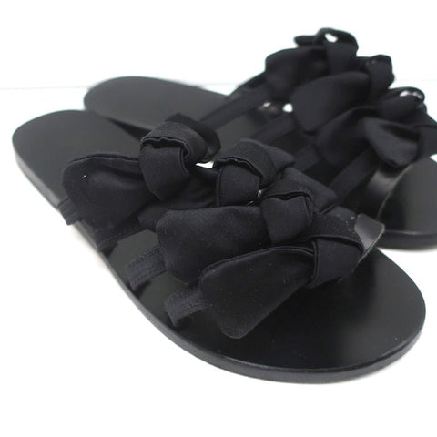 Ancient Greek Sandals Hara Bow Slide Sandals Black Satin Size 38