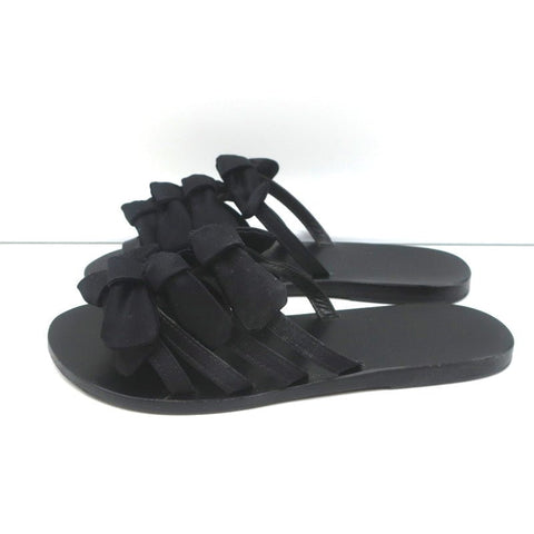 Ancient Greek Sandals Hara Bow Slide Sandals Black Satin Size 38