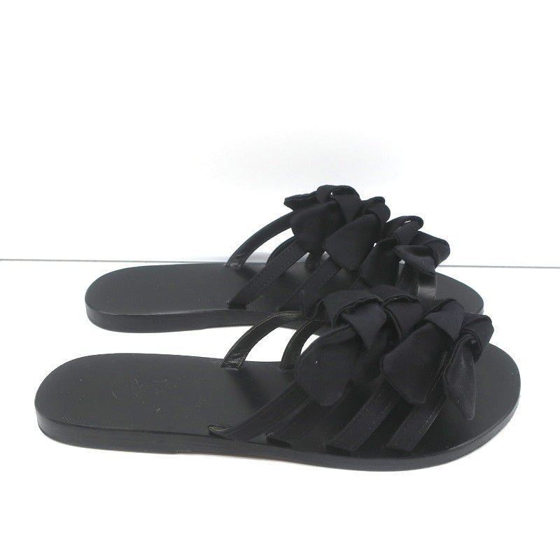 Ancient Greek Sandals Hara Bow Slide Sandals Black Satin Size 38