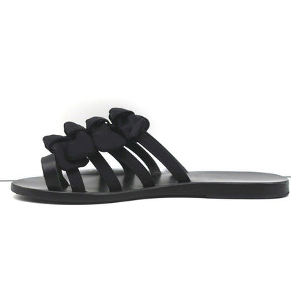 Ancient Greek Sandals Hara Bow Slide Sandals Black Satin Size 38