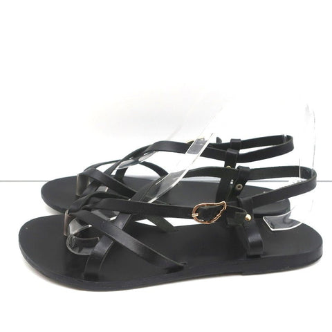 Ancient Greek Sandals Semele Crisscross Slingback Sandals Black Leather Size 38