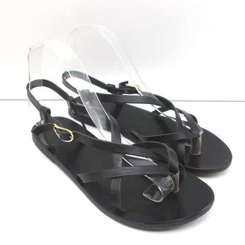 Ancient Greek Sandals Semele Crisscross Slingback Sandals Black Leather Size 38