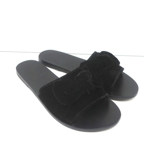 Ancient Greek Sandals Taygete Bow Slide Sandals Black Velvet Size 38